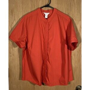 CJ Banks Solid Orange Red Button Down Cotton Shirt Short Sleeve Women's Sz 1x